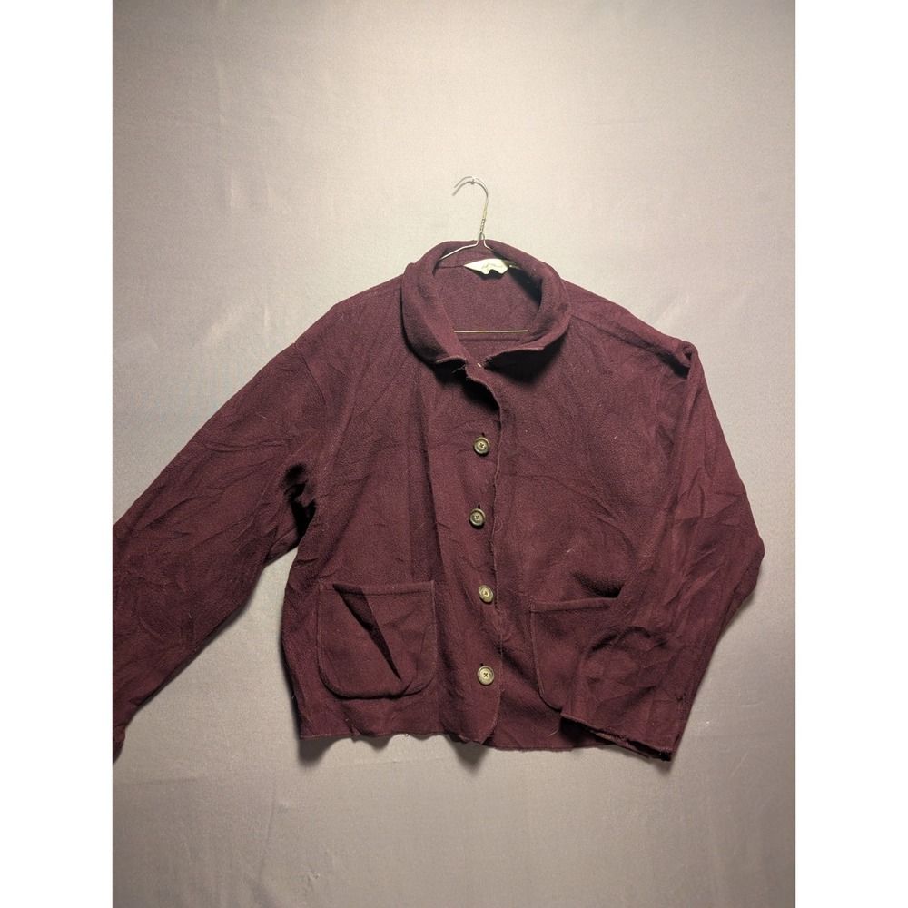 Eddie Bauer Fleece Jacket Womens Large Maroon Button Front Winter Cozy Cabincore